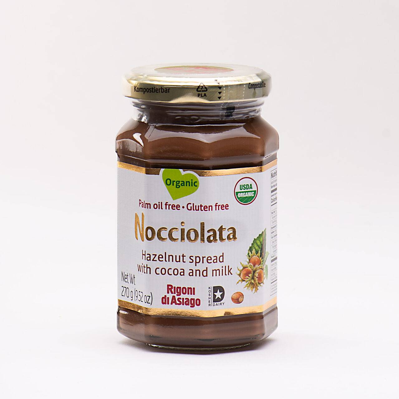 Rigoni di Asiago Nocciolata Organic Hazelnut Spread with Cocoa and Milk - 9.52 oz (Kosher)  large